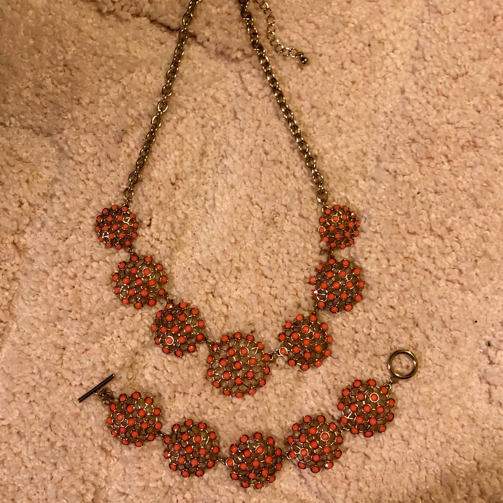 Banana Republic Gold/Coral Necklace And Bracelet